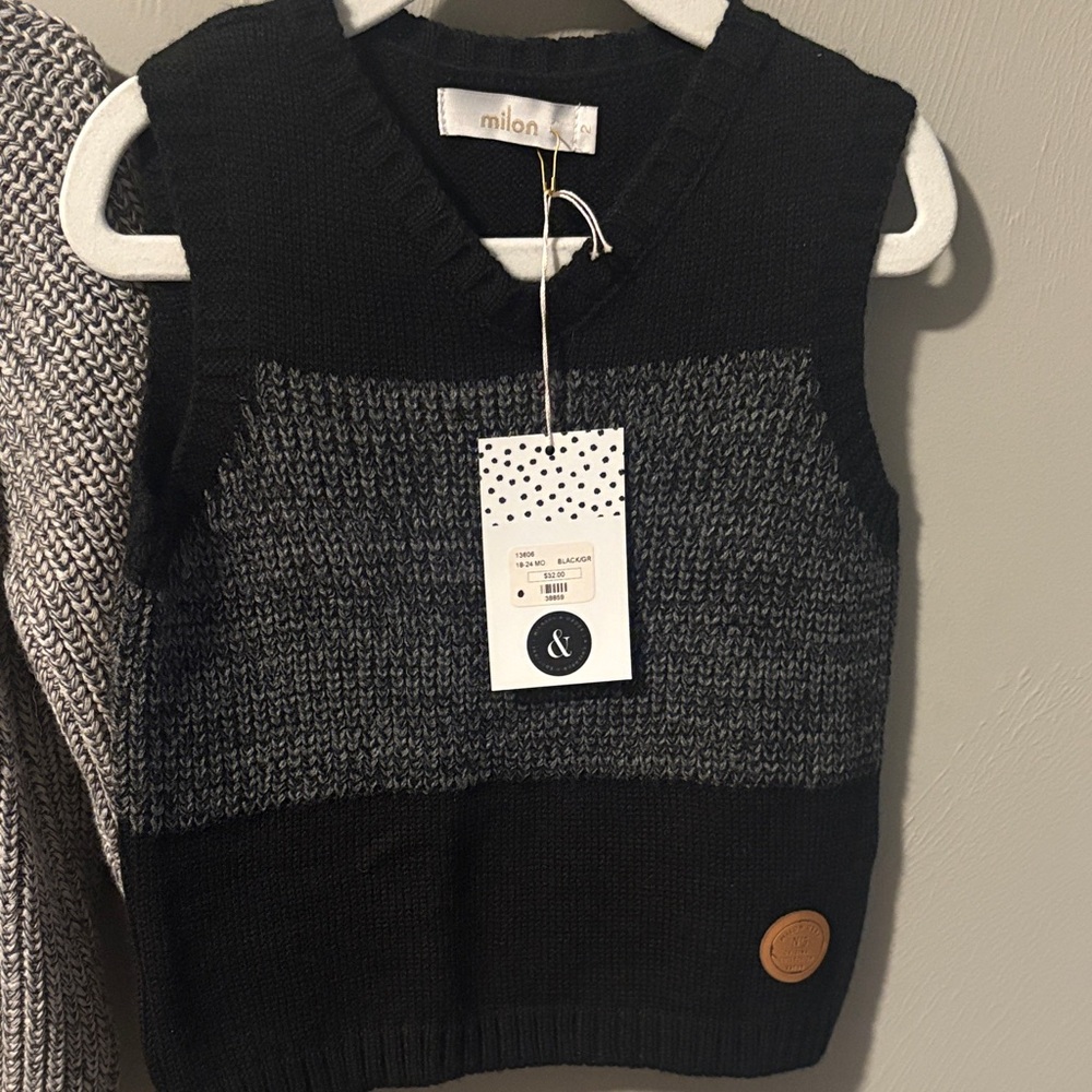 Kids - Black and Gray Knit Vest - 18m-24m (2T)